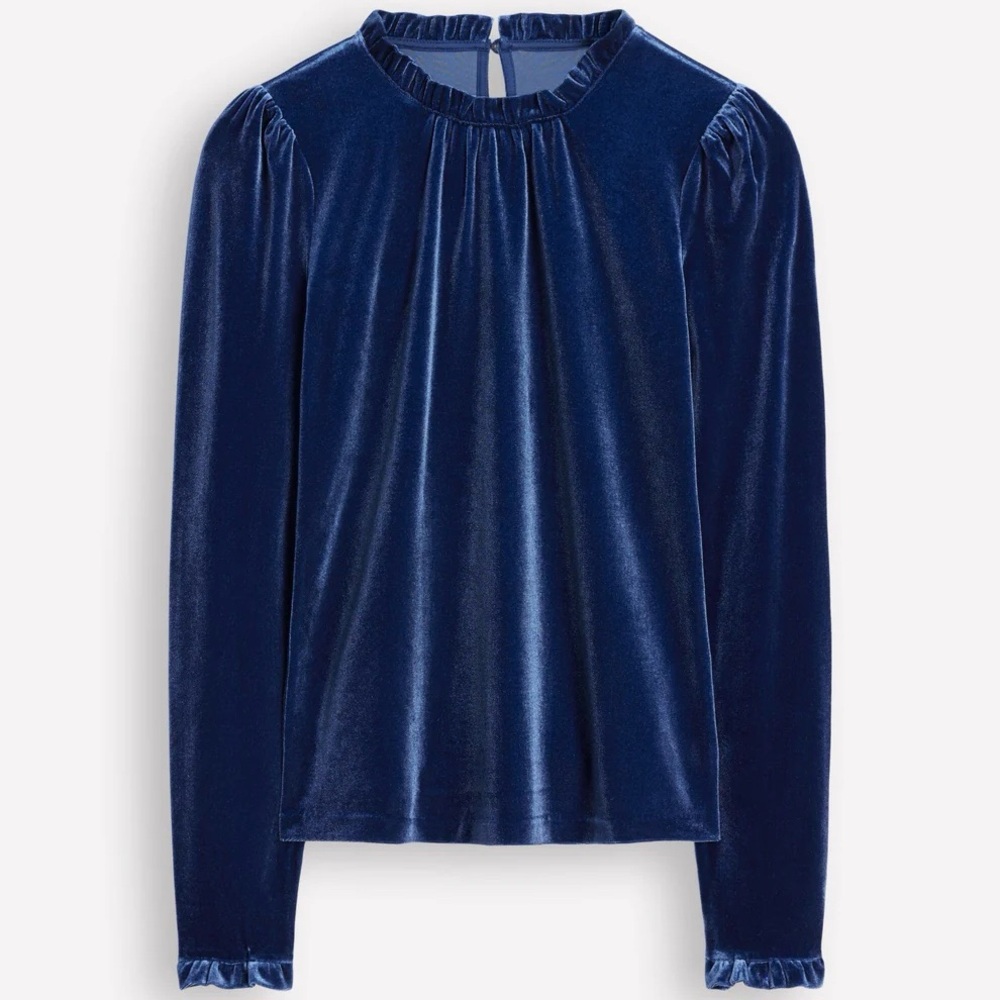 NWT Boden Velvet Frill Neck Top